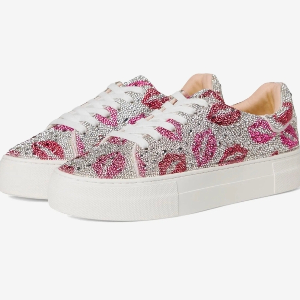 ❤️🔹️Betsey Johnson 🔹️ Sidny Platform Sneaker Glitter Multi Lip Sneakers sz 10 - Picture 3 of 7